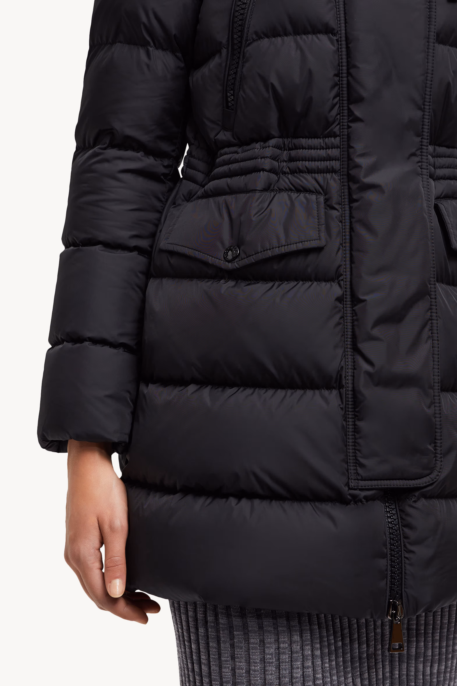 Aphroti Hooded Shearling-Trimmed Long Down Jacket Women Black Moncler 6